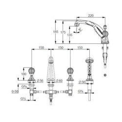 Kludi Adlon - Mitigeur de baignoire avec vidage, installation à 4 trous, chrome 5152405G5