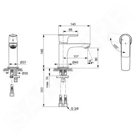 Ideal Standard Connect Air - Mitigeur de lavabo Slim, BlueStart, Silver Storm A7011GN