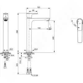 Ideal Standard Connect Air - Mitigeur de lavabo Slim, BlueStart, Silver Storm A7028GN