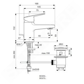 Ideal Standard CeraPlan - Mitigeur de lavabo Piccolo avec vidage, chrome BD204AA