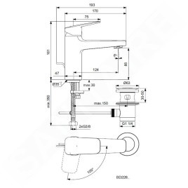Ideal Standard CeraPlan - Mitigeur de lavabo Grande avec vidage, BlueStart, chrome BD226AA