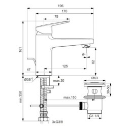 Ideal Standard CeraPlan - Mitigeur de lavabo Grande avec vidage, chrome BD230AA