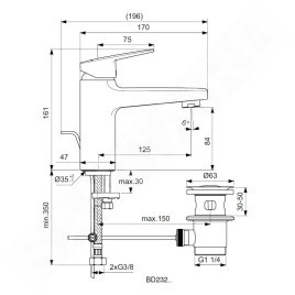 Ideal Standard CeraPlan - Mitigeur de lavabo Grande avec vidage, chrome BD232AA