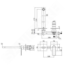 Paffoni Tango - Mitigeur de lavabo encastré avec corps, installation de 2 trous, inox TA104ST70