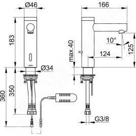 Keuco IXMO - Mitigeur de lavabo électronique avec contrôle de la température, alimentation réseau, chrome 59512011100