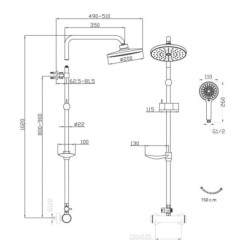Novaservis Sets de douche - Colonne de douche, douche de tête et douche à main avec support et flexible, hauteur 1060 mm,