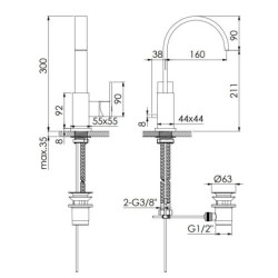 Steinberg 135 - Mitigeur de lavabo avec vidage, nickel brossé 135 1501 BN