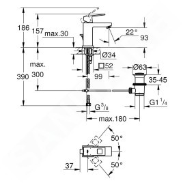 Grohe Eurocube - Mitigeur de lavabo avec vidage, supersteel 23127DC0