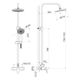 Aqualine Lotta - Set de douche avec mitigeur, 4 jets, chrome LT690