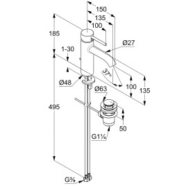 Kludi Bozz - Mitigeur de lavabo, avec vidage, EcoPlus, chrome 382930576WR4