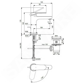 Ideal Standard Cerafine Nuovo - Mitigeur d'évier avec bonde, BlueStart, chrome BD769AA