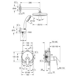 Grohe Eurosmart Cosmopolitan - Set de douche encastré Tempesta 210, chrom 25219001