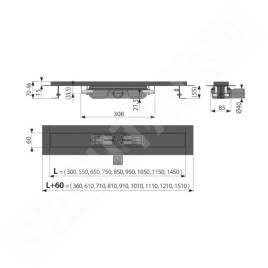 Alcadrain Douchegoten - Caniveau de douche 750 mm, avec rebord pour grille perforée, noir mat APZ101BLACK-750
