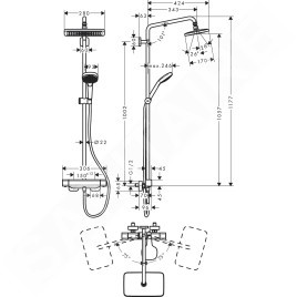 Hansgrohe Croma - Colonne de douche thermostatique Showerpipe, 1jet, chrome 27630000