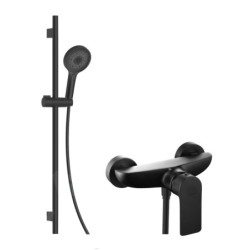 kielle Vega - Set de douche avec mitigeur, colonne, flexible et tête de douche, noir mat 20618SN14