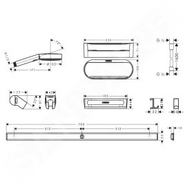 Hansgrohe WallStoris - Set de pommeau de douche 105, 3 jets et accessoires de salle de bain, noir mat 24291670