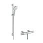 Hansgrohe Croma Select E - Set de douche Vario avec thermostat, 3 jets, barre de douche 900 mm, blanc/ chrome 27082400