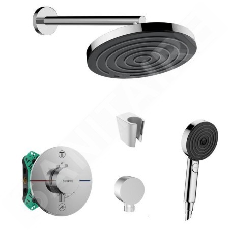 SANITINO - Set de douche avec thermostat et corps encastré hansgrohe, accessoires kielle, chrome SANI21HHK002