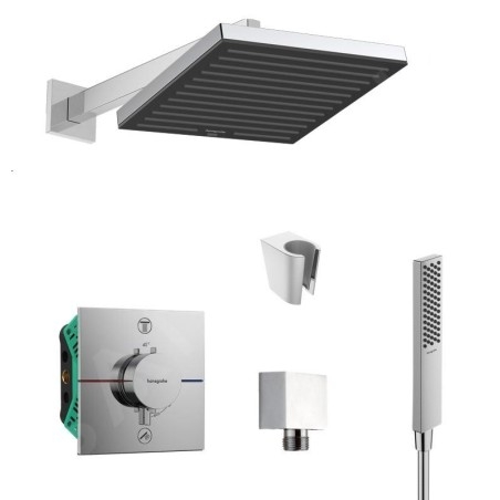 SANITINO - Set de douche avec thermostat et corps encastré hansgrohe, accessoires kielle, chrome SANI21HHK003