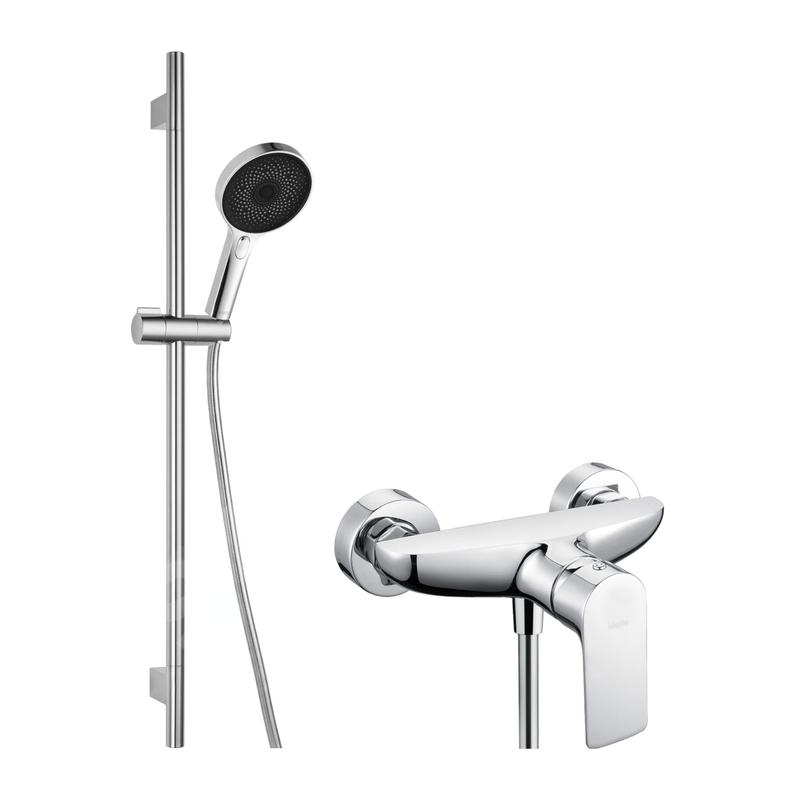 kielle Vega - Set de douche avec mitigeur, colonne, flexible et tête de douche, chrome 20618SN10