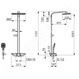 Hansa Emotion - Le set de douche avec thermostat, 360x220 mm, anthracite/chrome 5865017184