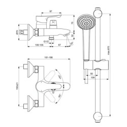 Ideal Standard Alpha - Mitigeur de baignoire avec inverseur en céramique et accessoires, montage mural, chrome BC656AA