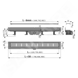 Alcadrain Douchegoten - Caniveau de douche Wall 750 mm, avec rebord pour grille pleine et collier de fixation au mur, inox mat