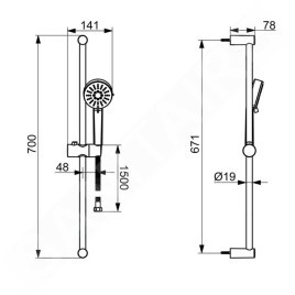 Hansa Basic - Set de pommeau de douche, barre et flexible, 3 jets, chrome 55780133