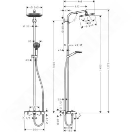 Hansgrohe Crometta - Mitigeur de baignoire thermostatique Showerpipe S 240, chrome 27320000