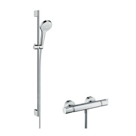 Hansgrohe Croma Select S - Set de douche Vario avec thermostat, 3 jets, barre de douche 900 mm, blanc/ chrome 27014400