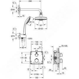 Grohe Grohtherm - Set de douche Rainshower Cosmopolitan 160 avec robinet de douche thermostatique encastré, chrom 34735000