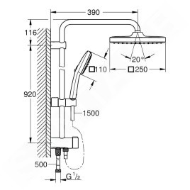 Grohe Vitalio Comfort - Set de douche sans mitigeur, 25x25 cm, 2 jets, chrome 26986001