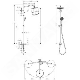 Hansgrohe Croma 220 - Douche de tête, Reno 220 mm, bras de douche 400 mm, 1 jet, chrome 27224000