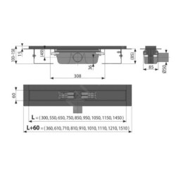 Alcadrain Douchegoten - Bac à douche 1150 mm, avec bord pour grille perforée, noir mat APZ1BLACK-1150