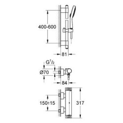 Grohe Grohtherm 2000 - Mitigeur thermostatique de douche avec colonne de douche de 600 mm, chrome 34281001
