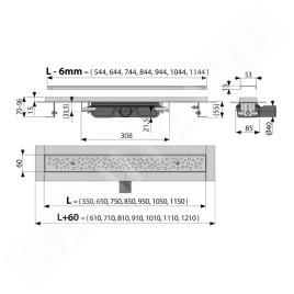 Alcadrain Douchegoten - Bac à douche Antivandal Low 1150 mm, avec grille, acier inoxydable brillant APZ111-1150L