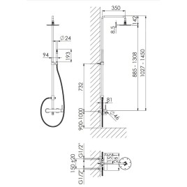 Steinberg 100 - Set de douche avec robinetterie, diamètre 200mm, noir mat 100 2760 S