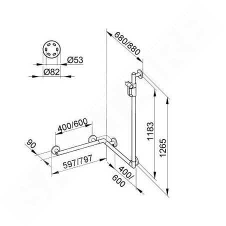 Keuco Plan Care - Barre de maintien avec barre de douche, 60x68 cm, d'angle, chromée 34908014411
