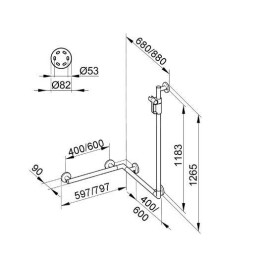 Keuco Plan Care - Barre de maintien avec barre de douche, 80x68 cm, d'angle, chromée 34908016411