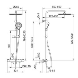 Keuco Plan blue - Set de douche avec thermostat, diamètre 25 cm, 3 jet, chrome 53926012321