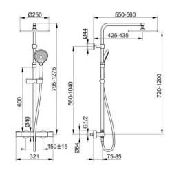 Keuco Plan blue - Set de douche avec thermostat, diamètre 25 mm, 3 jet, noir mat 53926372321
