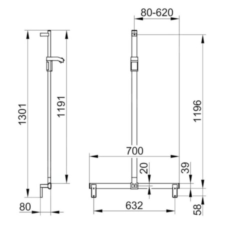 Keuco Axess - Barre de maintien avec barre de douche 70x130 cm, avec support de douche, chrome 35014017013