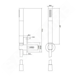 Cersanit Inverto - Set de pommeau de douche, support et flexible, nickel S951-401