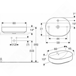 Geberit VariForm - Vasque 600x450 mm, avec trop-plein, trou pour robinetterie, blanc 500.777.01.2