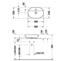 Duravit Luv - Vasque, 500x350 mm, sans trop-plein, avec trou pour robinetterie, blanc 0380500000