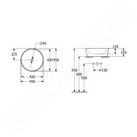 Villeroy & Boch Architectura - Vasque à poser, diamètre 450 mm, sans trop-plein, blanc alpin 5A254601