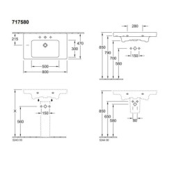 Villeroy & Boch Subway 2.0 - Meuble lavabo 800x470 mm, avec trop-plein, trou de robinetterie, blanc alpin 71758001