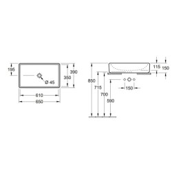 Villeroy & Boch Antheus - Vasque, 650x390 mm, sans trop-plein, sans trou de robinetterie, CeramicPlus, blanc alpin 4A1065R1