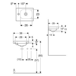 Geberit iCon - Lave-mains 380x280x130 mm, sans trop-plein, trou pour robinetterie à gauche, blanc 501.831.00.1