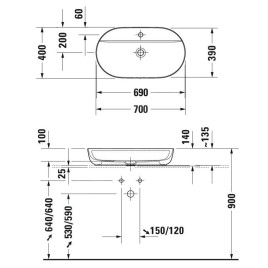 Duravit Luv - Vasque, 700x400 mm, sans trop-plein, avec trou pour robinetterie, blanc 0380700000